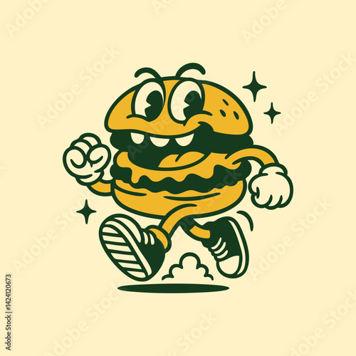 burger character walking happily