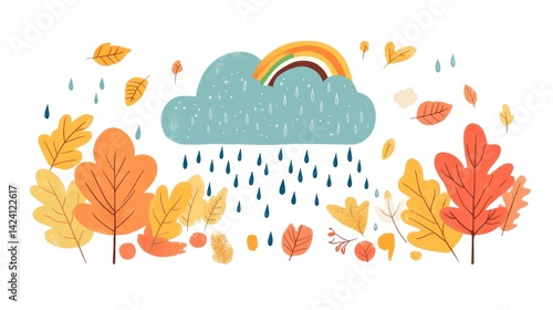 Autumn rain cloud with leaves