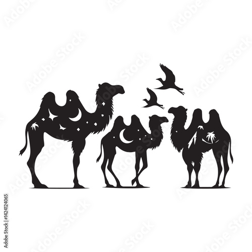 create four black comel Silhouette Vector with white background 