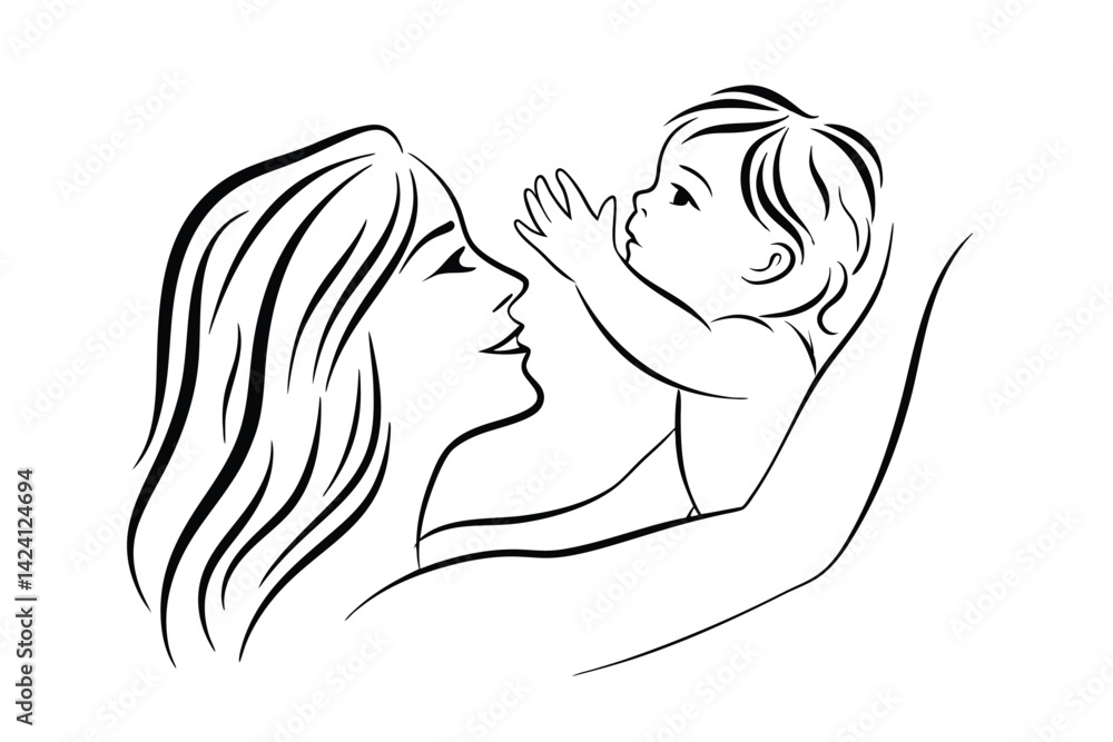 Minimalist mother and baby line art illustration simple affectionate embrace motherhood vector Minimalist mother and baby line art illustration simple affectionate embrace motherhood vector