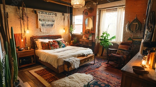 Cozy boutique hotel suite with handcrafted furniture