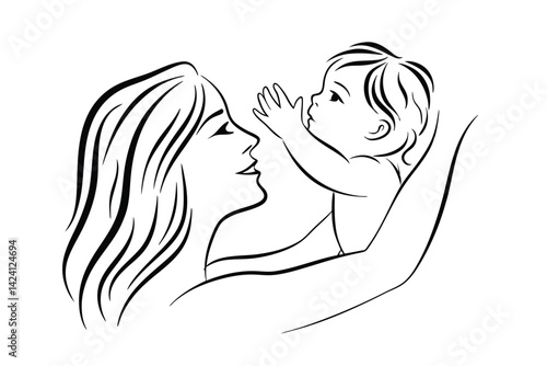 Minimalist mother and baby line art illustration simple affectionate embrace motherhood vector