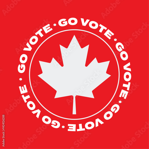 White maple leaf inside a circle with the words 'Go Vote' repeated around it, over a red background. Canada elections.