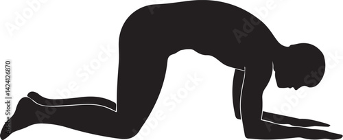 Silhouette of a woman practicing yoga on a white background.
