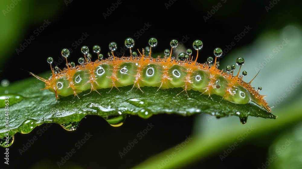 Vibrant Green Caterpillar on Dewy Leaf Stunning Nature Macro Photography Detailed Insect Closeup Amazing Wildlife Shot Green Orange Colors Nature Beauty Detailed View bug art free dark high water Vibrant Green Caterpillar on Dewy Leaf Stunning Nature Macro Photography Detailed Insect Closeup Amazing Wildlife Shot Green Orange Colors Nature Beauty Detailed View bug art free dark high water