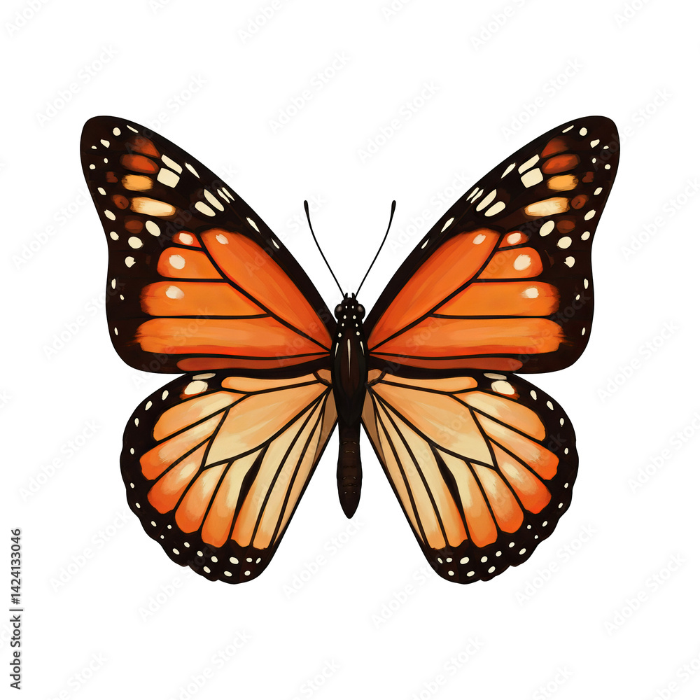 Fototapeta premium artistic representation of a monarch butterfly, focusing on its beautifully stylized wings