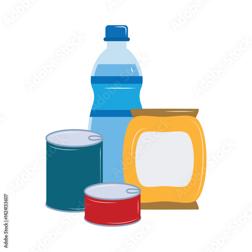Emergency Food Canned Goods Bottle Jar Label Packaged Container Vector