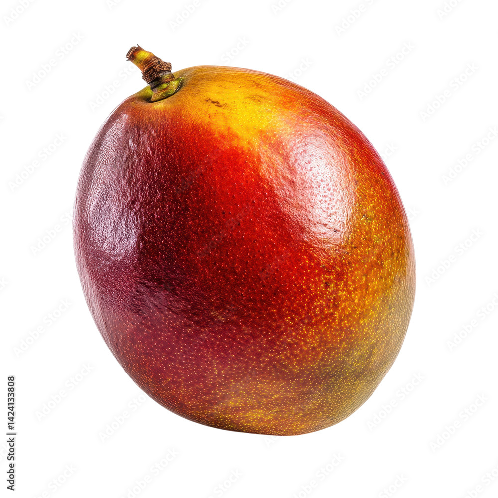 A vibrant mango with a smooth, glossy skin showcasing shades of red and yellow, capturing its ripe and juicy appeal. A vibrant mango with a smooth, glossy skin showcasing shades of red and yellow, capturing its ripe and juicy appeal.