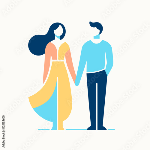 A couple holding hands with smiles on a background of simple texture