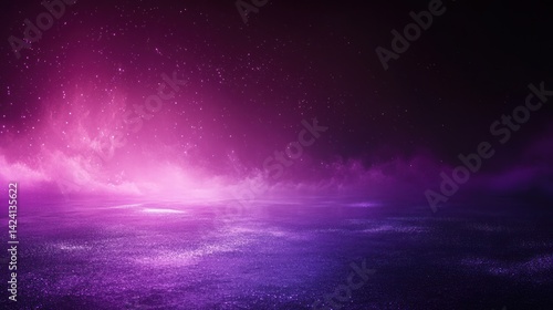 Swirls of mist blend purple and pink under a starry sky, evoking a mystical atmosphere