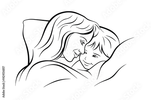 Mother embracing her child sketch illustration showing maternal love and tenderness in simple black and white style
