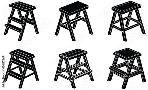 Folding step stool silhouette black vector art design on white background