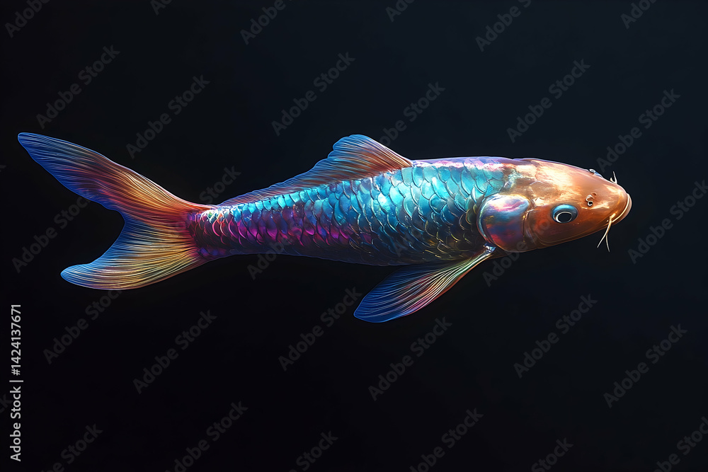 Fototapeta premium Vibrant koi fish showcases iridescent colors in studio shot.
