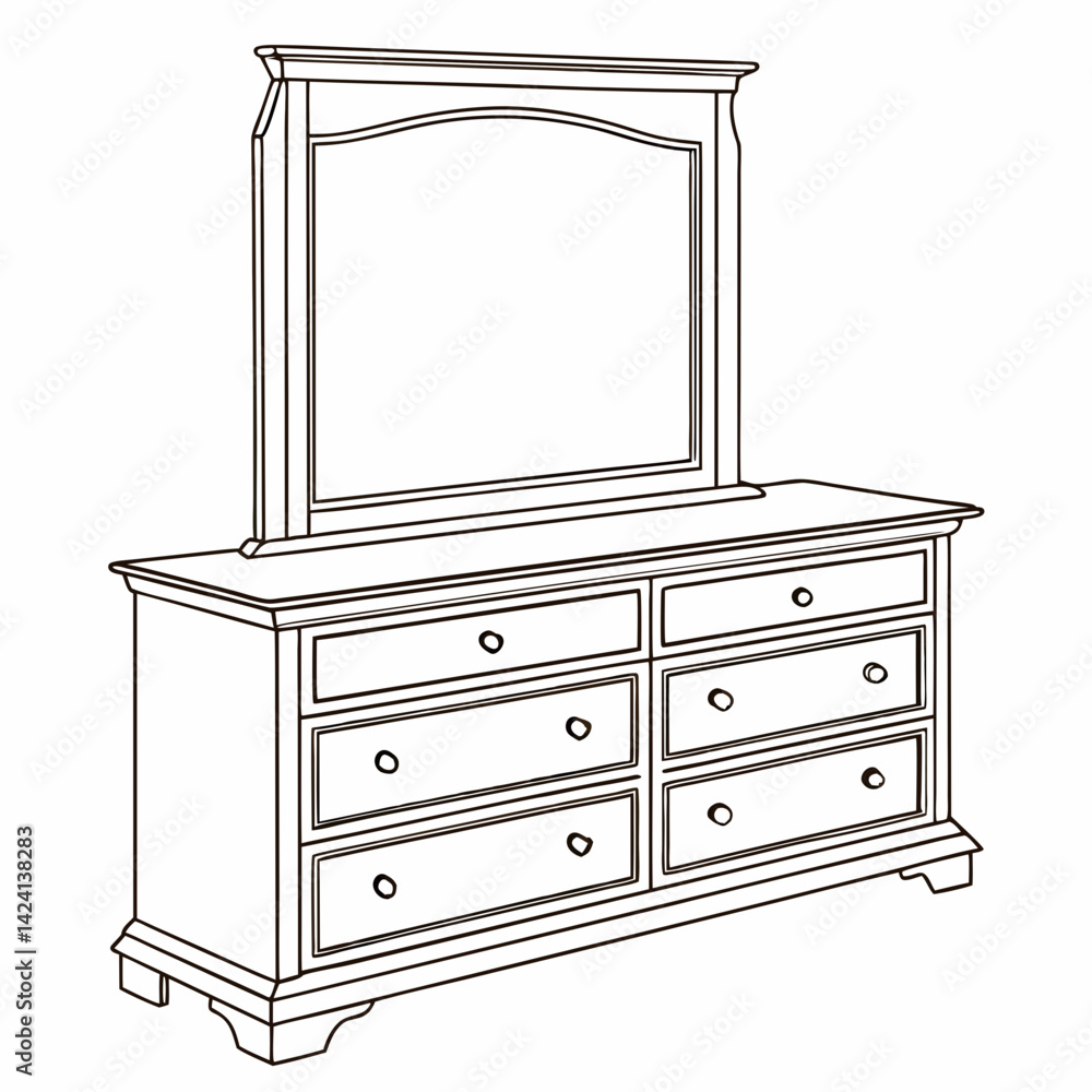 Classic wooden dresser with mirror in flat design, home decor Classic wooden dresser with mirror in flat design, home decor