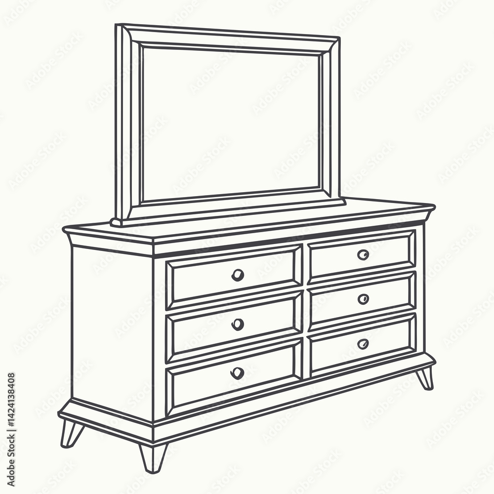 Classic wooden dresser with mirror in flat design, home decor Classic wooden dresser with mirror in flat design, home decor