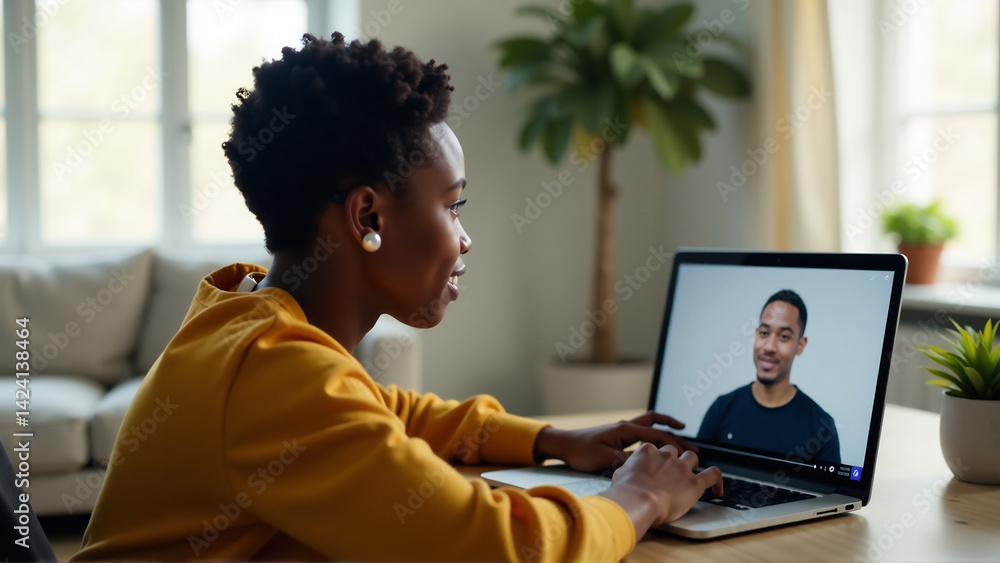 Student with Hearing Aids Engaging in Interactive Online Lecture with Closed Captions Displayed Student with Hearing Aids Engaging in Interactive Online Lecture with Closed Captions Displayed