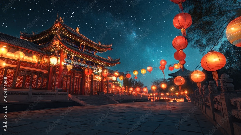 Fototapeta premium Nighttime Chinese Temple Festival