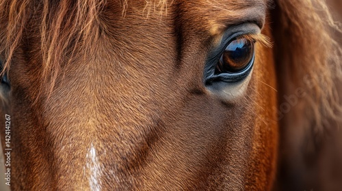 Close-up horse eye, expressive gaze.  Possible use Animal portrait, nature, wildlife
