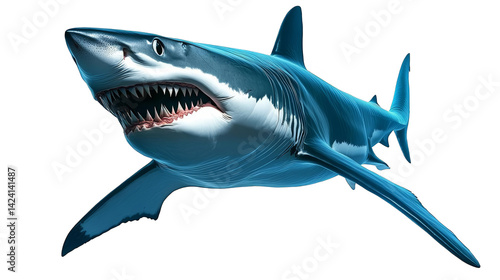 Realistic 3D Illustration Of A Great White Shark Isolated On Transparent Background