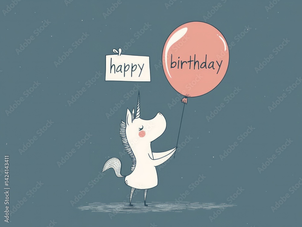 Fototapeta premium A cute unicorn holding a balloon that says 