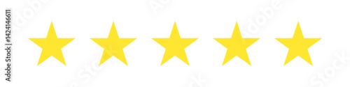 Reviewing star ratings. Star icons vector. Customer feedback concept. Vector 5 stars rating review. Quality shape design. Vector yellow isolated five stars. Online feedback.