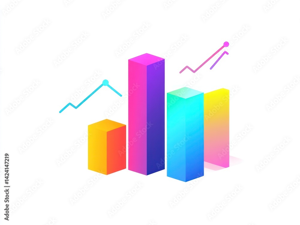Colorful 3D bar chart showing growth and data analysis. Colorful 3D bar chart showing growth and data analysis.