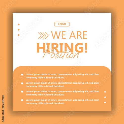 We are hiring job position square banner or social media post. We are yellow hiring job vacancy square web banner design