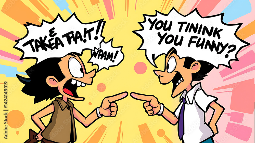 Speech Bubble Battle Between Two Cartoon Characters, Full of Fun, Laughter, and Friendly Competition Speech Bubble Battle Between Two Cartoon Characters, Full of Fun, Laughter, and Friendly Competition