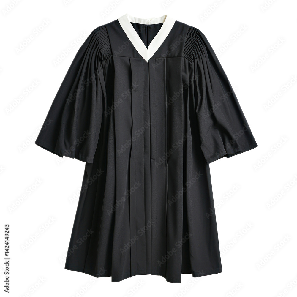A lawyer’s black gown with a white collar laid out on a transparency background A lawyer’s black gown with a white collar laid out on a transparency background