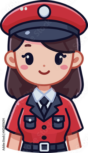 赤い服のエレベーターガール