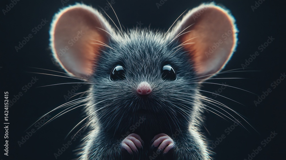 Close-up of a digitally rendered mouse, looking directly at the camera. Possible use Children's book illustration Close-up of a digitally rendered mouse, looking directly at the camera. Possible use Children's book illustration