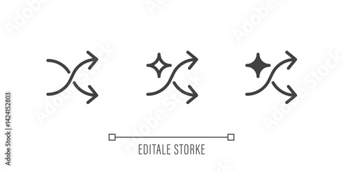 Shuffle icon user interface. AI randomize playlist. Artificial intelligence sign. Random arrow with sparkle.Icon element for Applications and websites. Vector illustration. Editable Stroke.