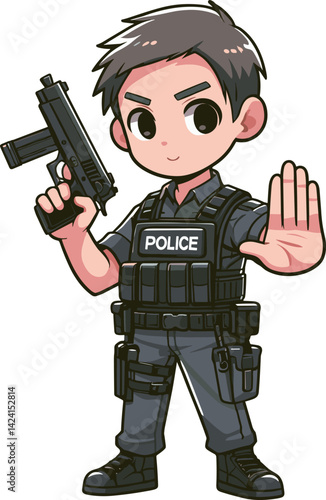 銃を持った警察のイラスト
