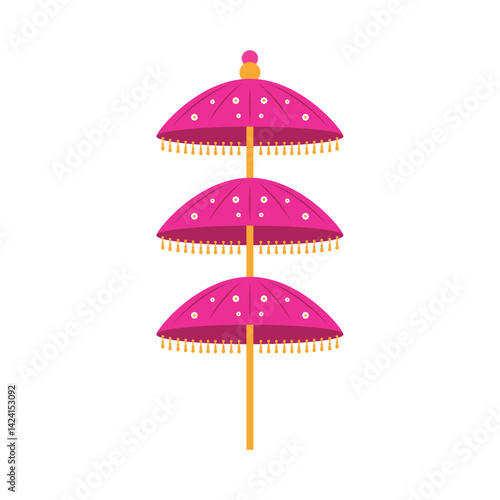 Indian Wedding Haldi Pink Umbrella Three Tier Decoration Ceremony Ritual Vector
