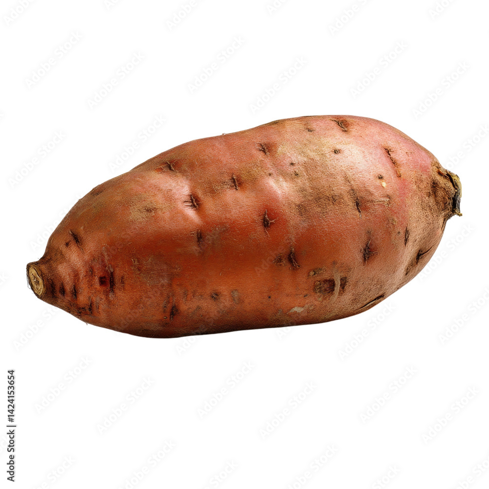 A close-up of a sweet potato with a rough, textured skin and an elongated shape, showcasing its earthy color and natural imperfections. A close-up of a sweet potato with a rough, textured skin and an elongated shape, showcasing its earthy color and natural imperfections.