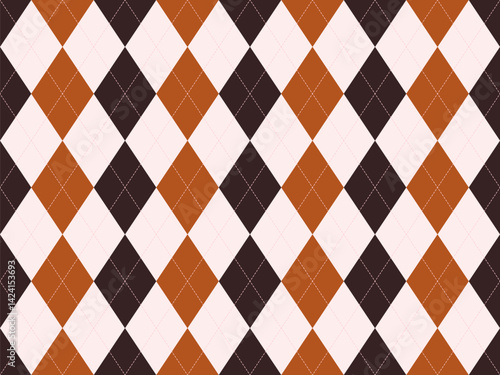 Elegant argyle pattern in brown, black, and cream.  Perfect for backgrounds, textile design, or stylish branding.  This sophisticated geometric design offers a timeless and versatile aesthetic.