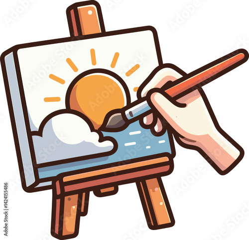 空の絵を描くキャンバスのイラスト