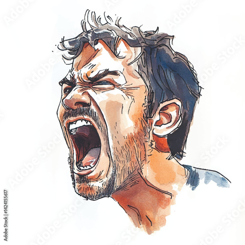 watercolor copic marker concept sketch of dad yelling