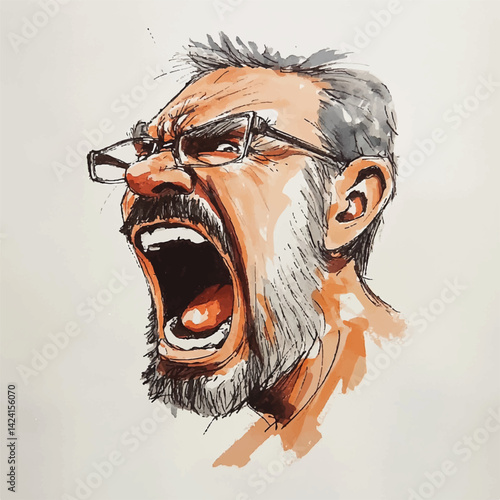 watercolor copic marker concept sketch of dad yelling