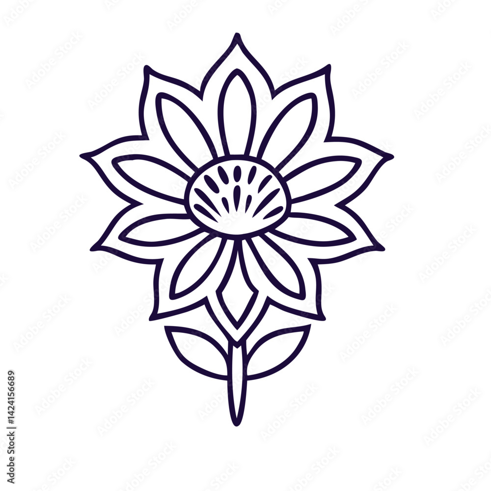 Fototapeta premium Indian Flower Botanical Bloom Petal Sacred Ornament Line Drawing Icon Vector