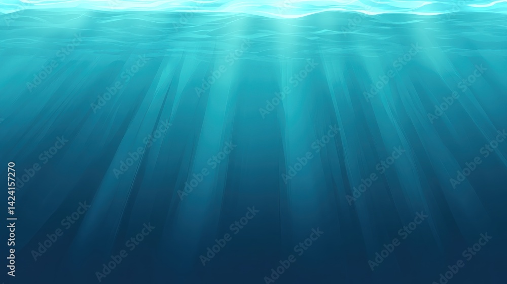 Sunlight beams through the surface of a deep, turquoise ocean. Sunlight beams through the surface of a deep, turquoise ocean.