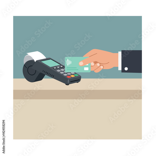 Contactless payment using credit card and terminal device for secure transaction vector 