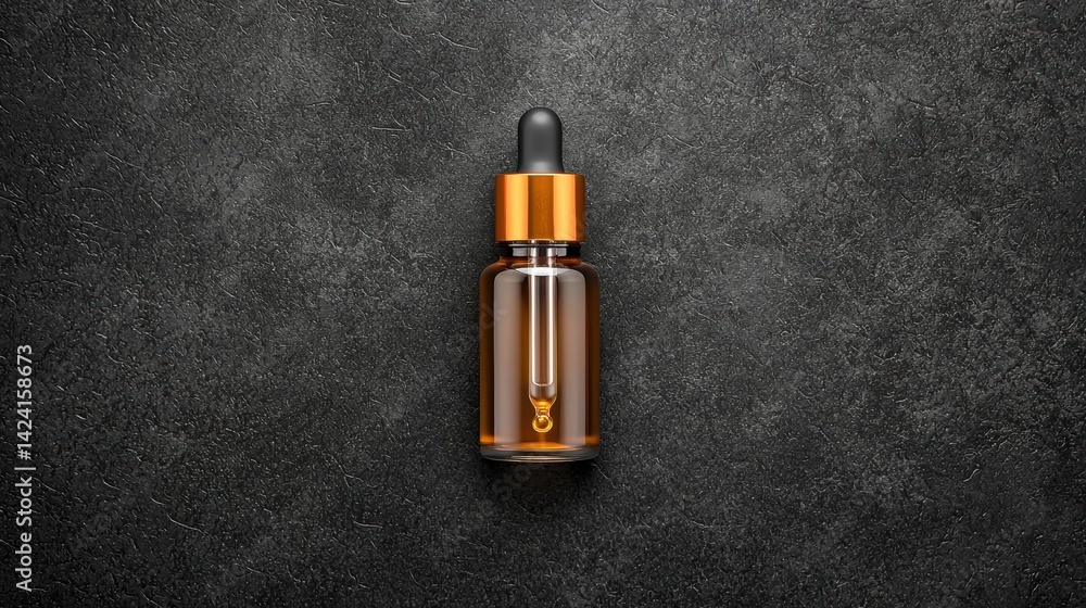 Naklejka premium A brown glass dropper bottle with a gold cap.