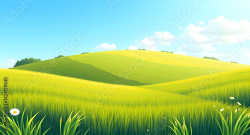 green field and blue sky