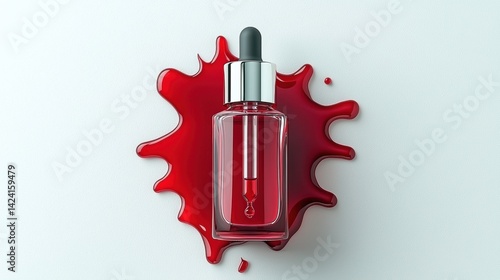 A red liquid in a glass bottle with a black dropper.