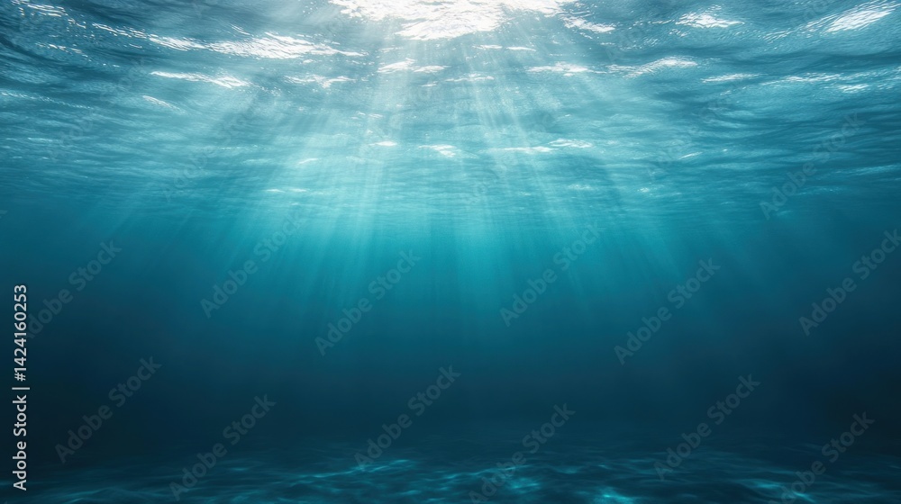 Sunlight streams through deep ocean water. Sunlight streams through deep ocean water.