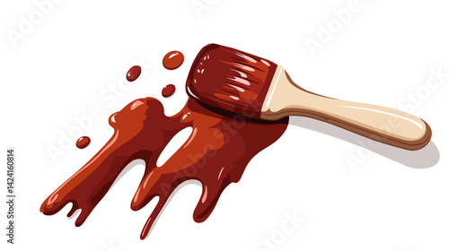 Barbecue sauce brush with splashes of spicy marinade on white
