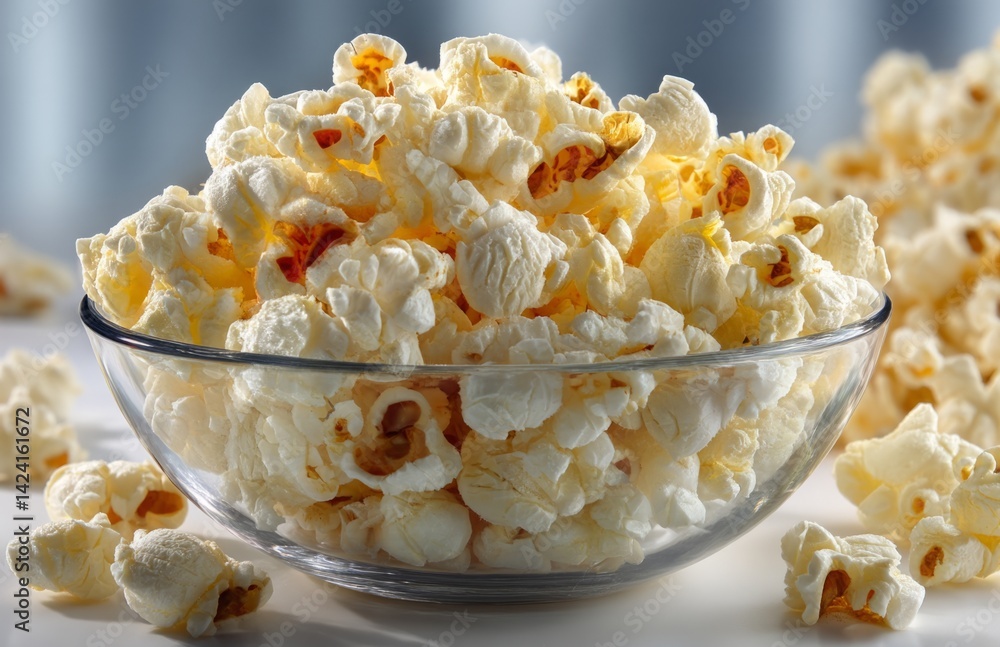 Bowlful of Popcorn on a White Background, Tasty Snack Bowlful of Popcorn on a White Background, Tasty Snack