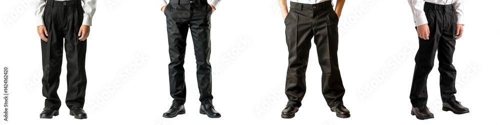 Set of Teenage Boys Wearing Formal Black School Uniform Trousers Isolated on Transparent Background Set of Teenage Boys Wearing Formal Black School Uniform Trousers Isolated on Transparent Background