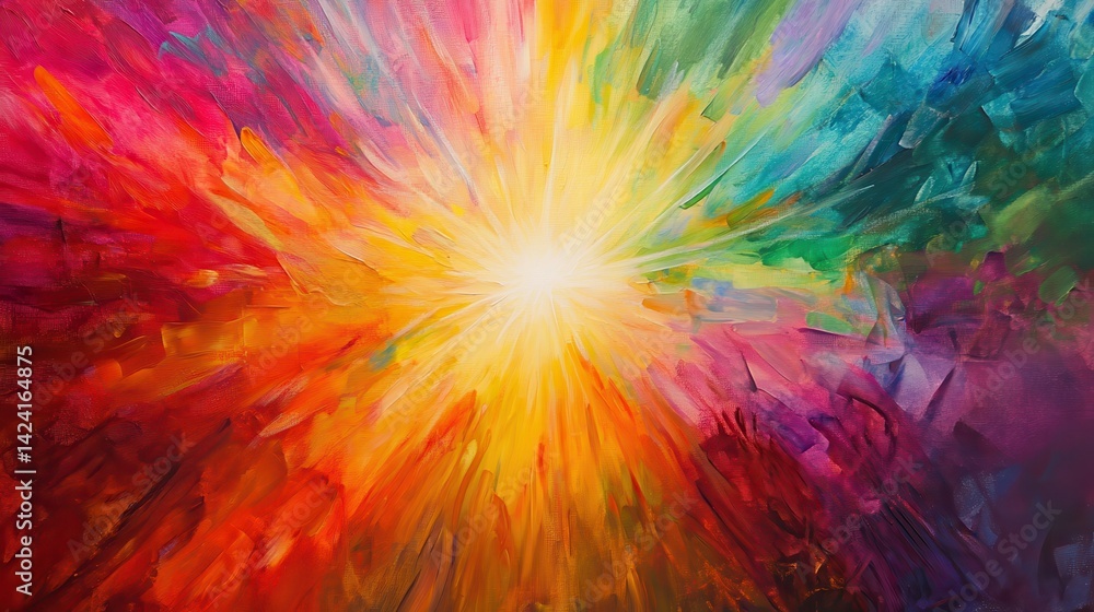 Colorful abstract radiance. Vivid spectrum hues radiate outwards symbolizing energy, growth, and positivity. A vibrant, joyful image. Colorful abstract radiance. Vivid spectrum hues radiate outwards symbolizing energy, growth, and positivity. A vibrant, joyful image.